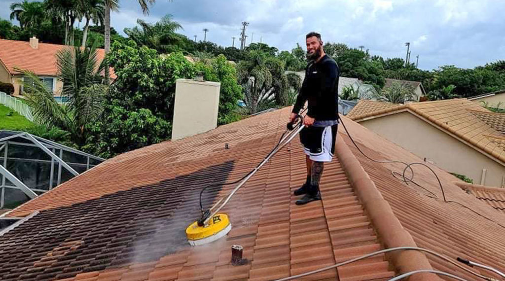 pressure washing a roof in Pompano Beach